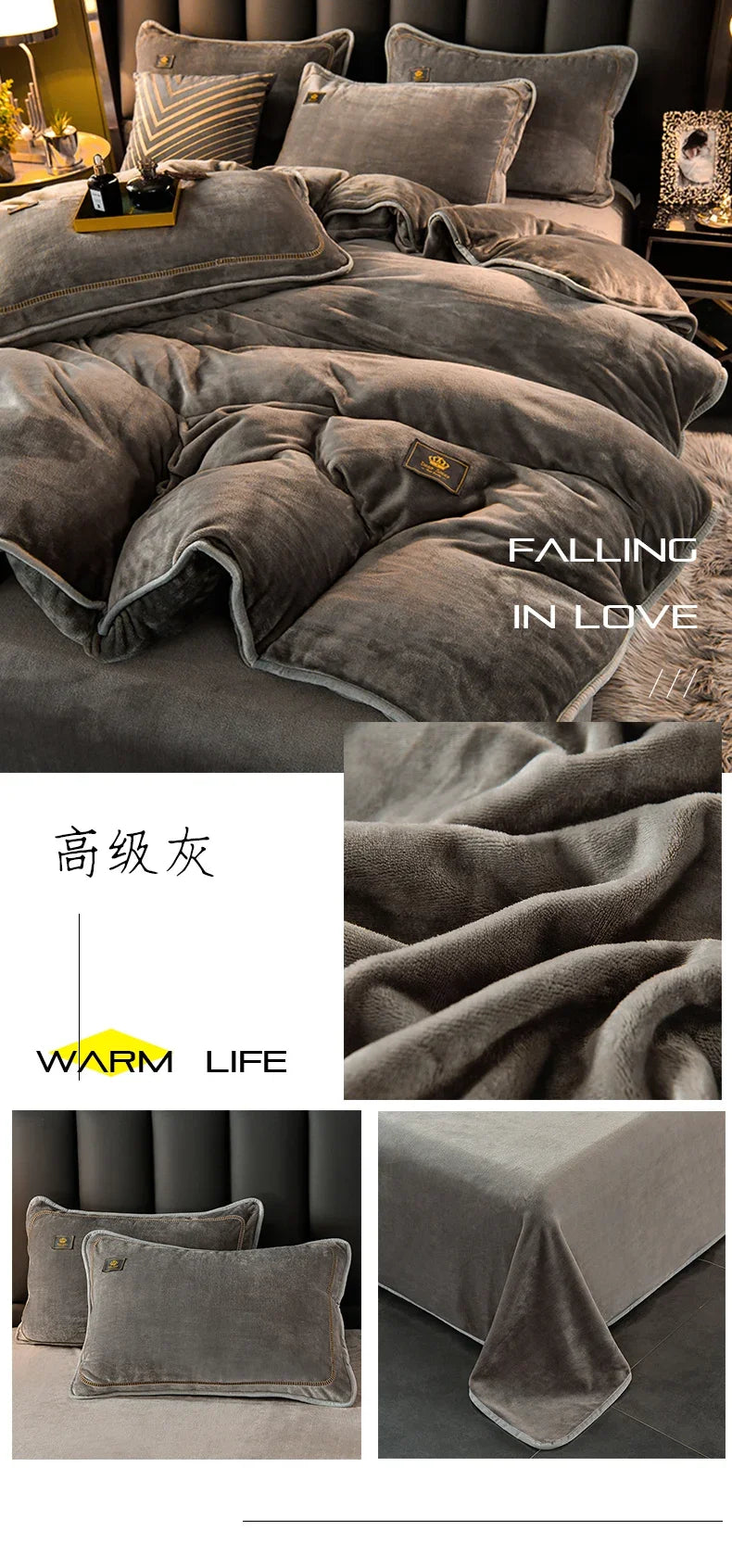 Set Di Biancheria Da Letto In Pile Di Latte Ultra Spesso Queen Size Copripiumino Invernale Caldo Di Fascia Alta