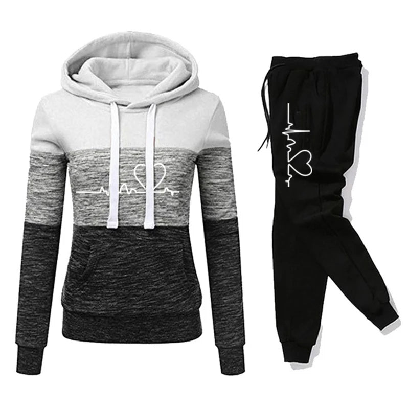 Tuta Da Donna Color Block Con Cappuccio Felpa Pantaloni Sportivi Versatili Casual Jogging Abiti Dalla Taglia S Fino A 3XL