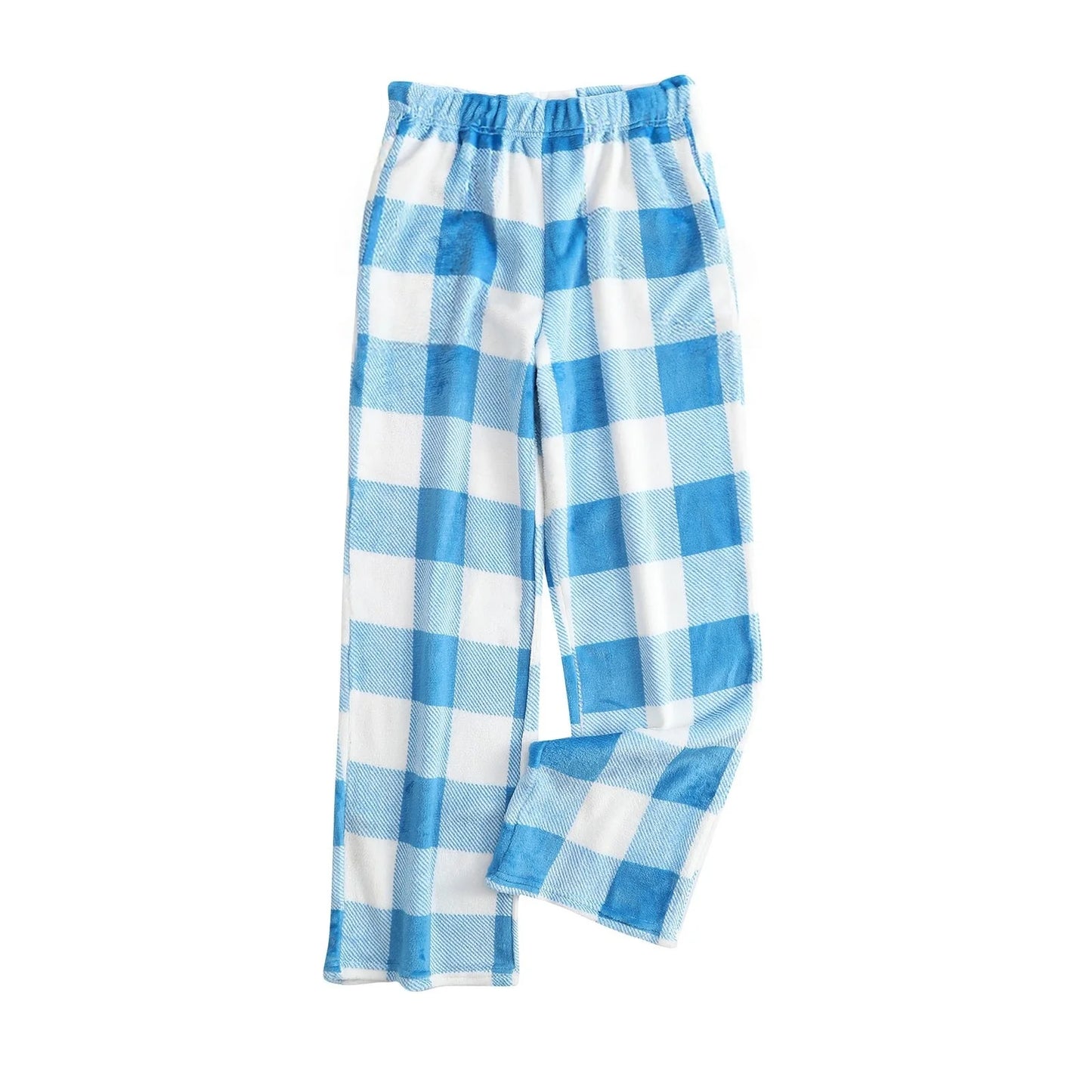 Pantaloni Del Pigiama Da Donna Con Vita Elastica E Scozzesi In Pile Morbidi Con Tasche Peluche