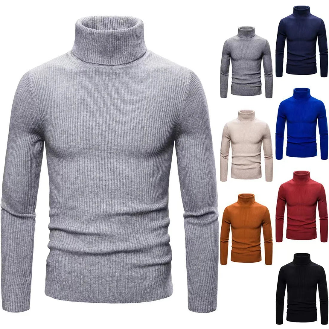 Pullover Da Uomo Dolcevita Lavorato A Maglia Solido Slim Fit Autunno Inverno Manica Intera Casual