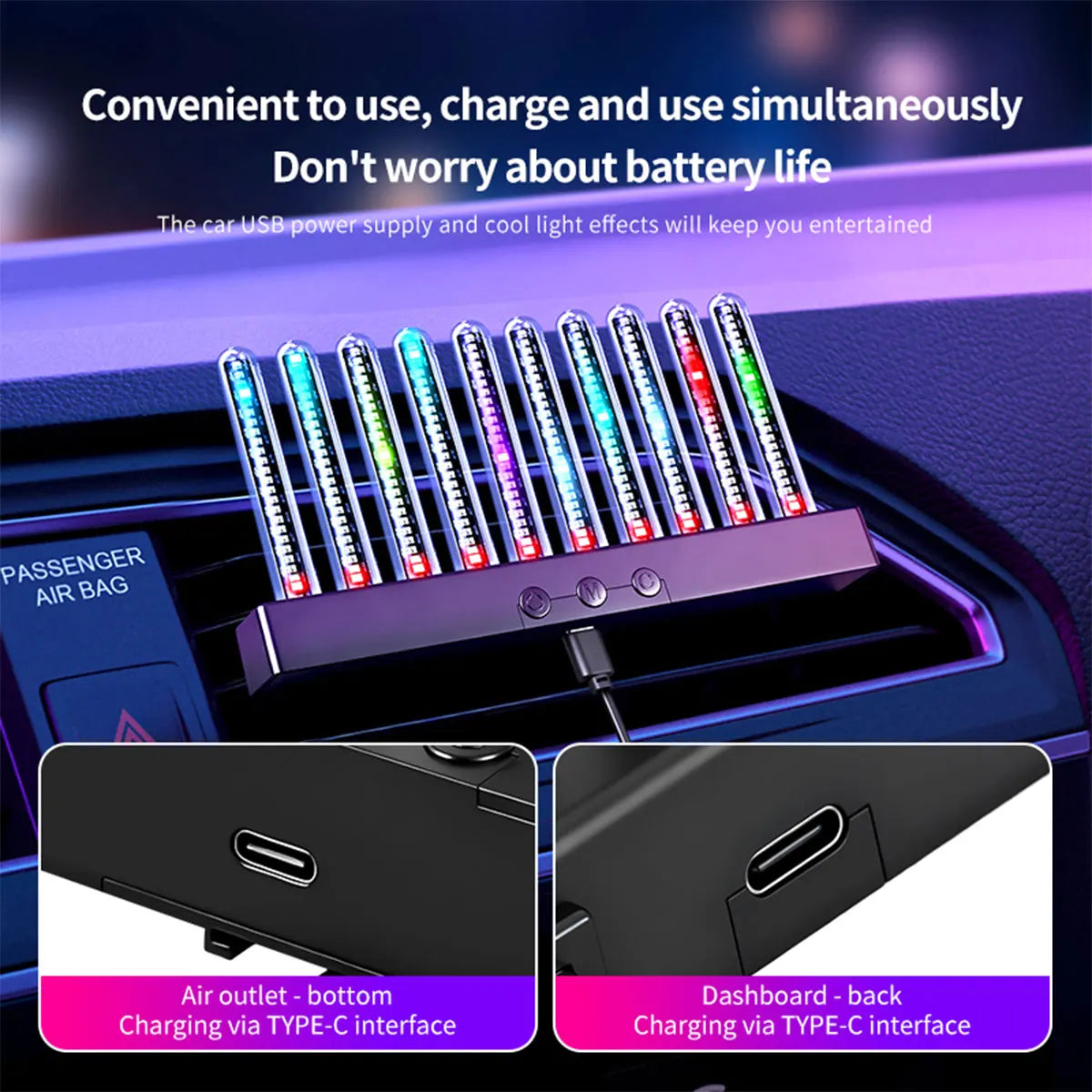 Luce Ambientale RGB Con Sensore Sonoro Striscia LED Sincronizzata Con La Musica Per Auto USB E Cruscotto