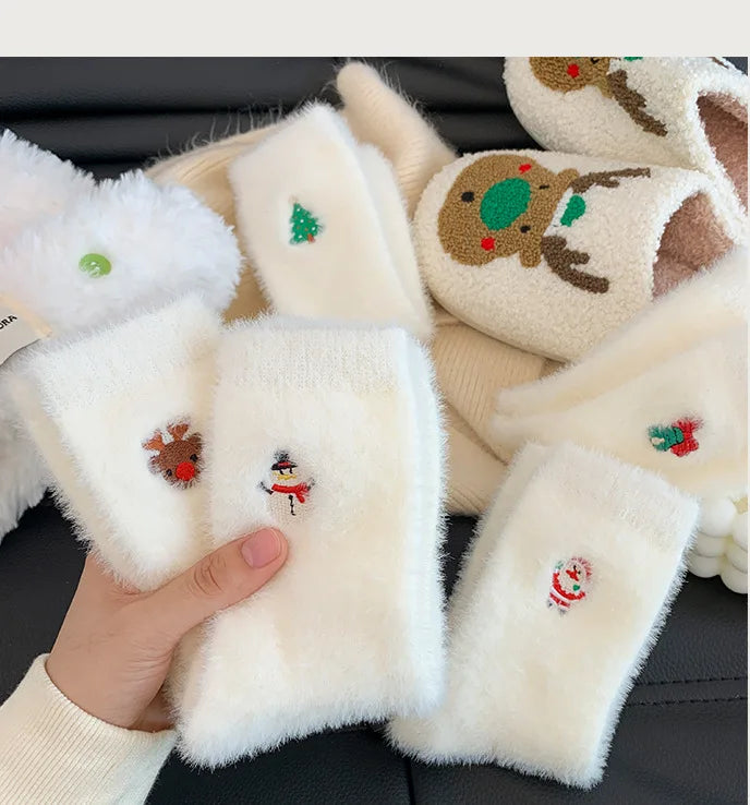 Calzini Invernali Caldi Ispessiti Con Pelliccia Di Visone Bianca Per Natale Decorazioni Albero Con Pupazzo Di Neve