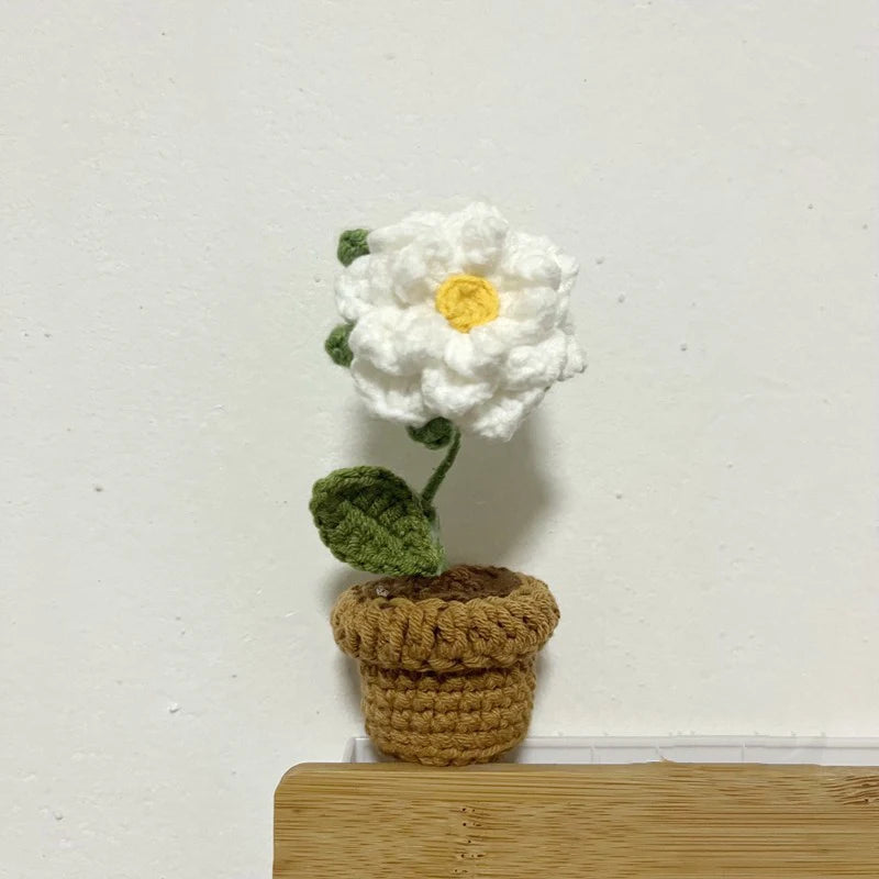 Fiore In Vaso Fai Da Te Rosa Mini Tessuti A Mano Per Scrivania Ufficio Decorazione Casa Filo Di Lana