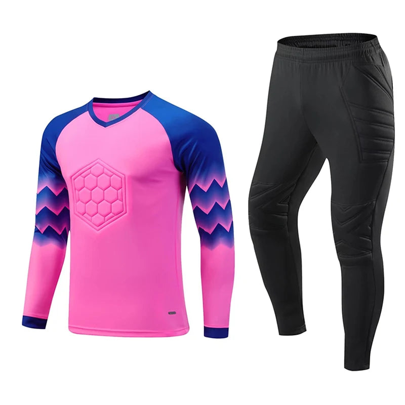 2023 uomo bambino portiere di calcio uniforme spugna protettiva manica lunga allenamento di calcio portiere top maglia da calcio pantaloni personalizzati