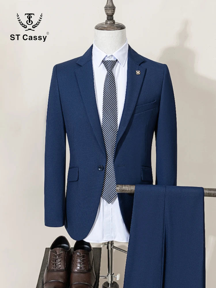 ST Cassy Abito Uomo Slim Fit Tinta Unita Monopetto Pantaloni Set Da 2 Pezzi Formale Ufficio