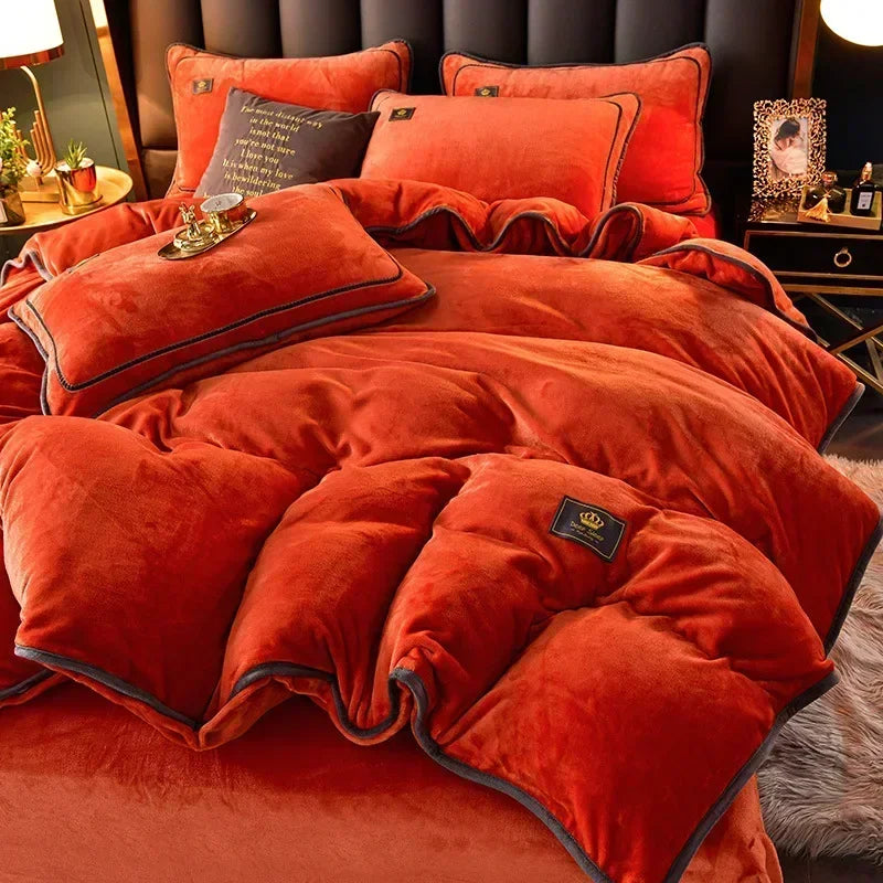 Set Di Biancheria Da Letto In Pile Di Latte Ultra Spesso Queen Size Copripiumino Invernale Caldo Di Fascia Alta