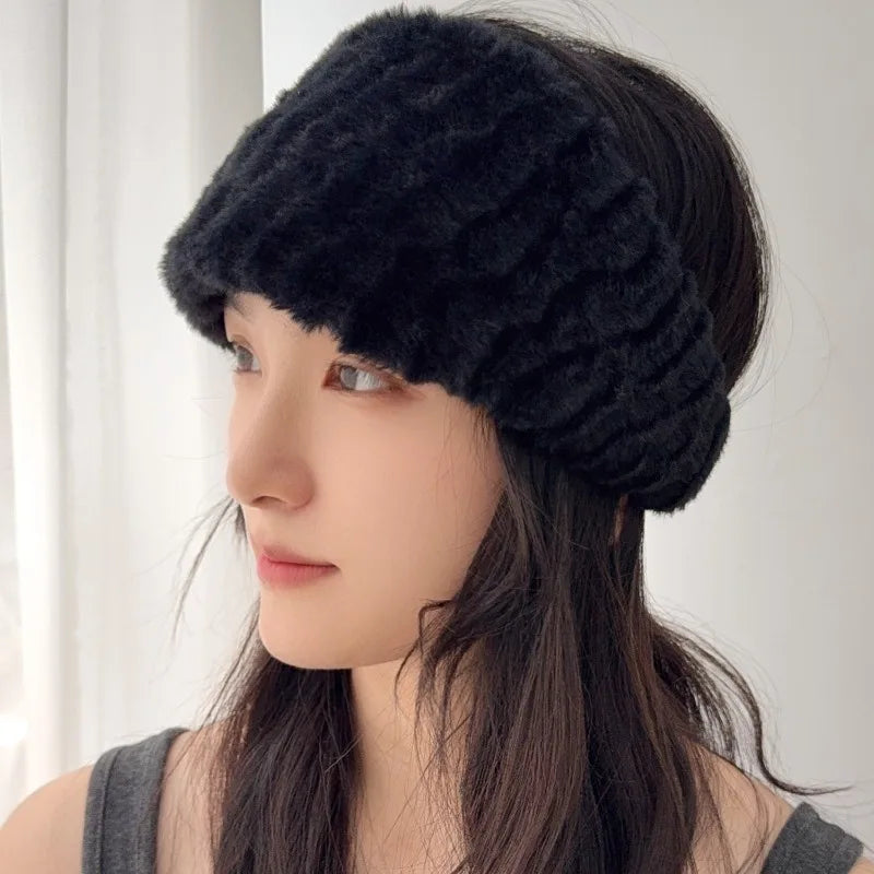 Fascia Larga Invernale Antivento In Pelliccia di Coniglio Elastico Protezione Orecchie Calda Accessorio Capelli Donna