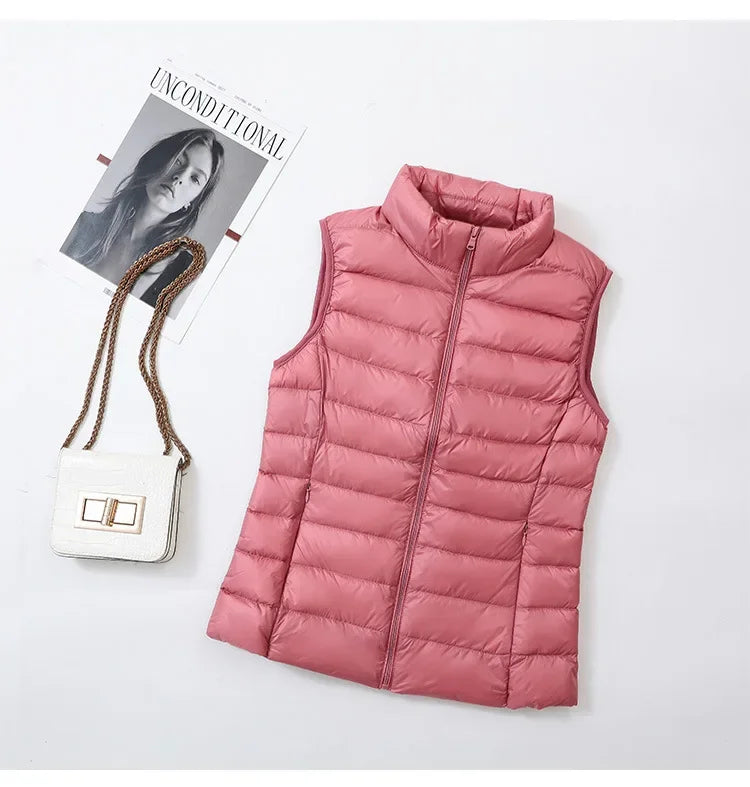 Gilet Piumino Donna Leggero Autunno Primavera Bianco Senza Maniche Piumino D Anatra Per Ufficio