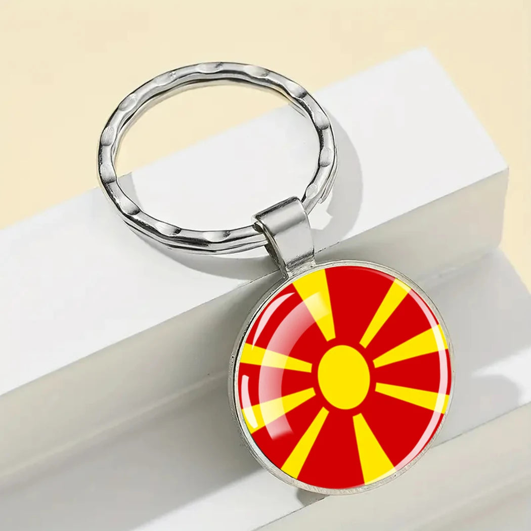 Portachiavi Bandiera Europea Albania Spagna Italia Francia Regno Unito Ciondolo Vetro Metallo Per Borsa Regalo Patrioti