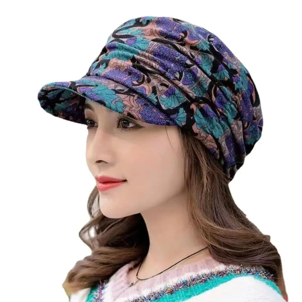 Cappello Da Donna Con Visiera Corta E Berretto Slouch Floreale Avvolgente Per Inverno Outdoor Caldo