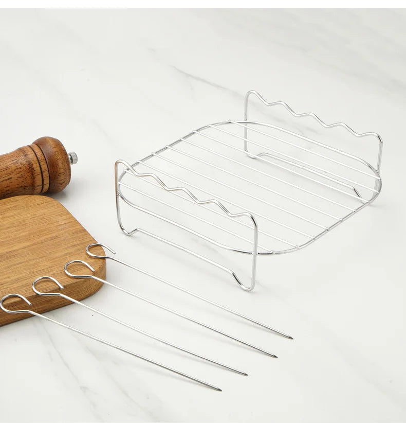 Set Grill Da Esterno Con Spiedini E Staffe Per Barbecue In Acciaio Inossidabile Per Friggitrice Ad Aria Quadrata