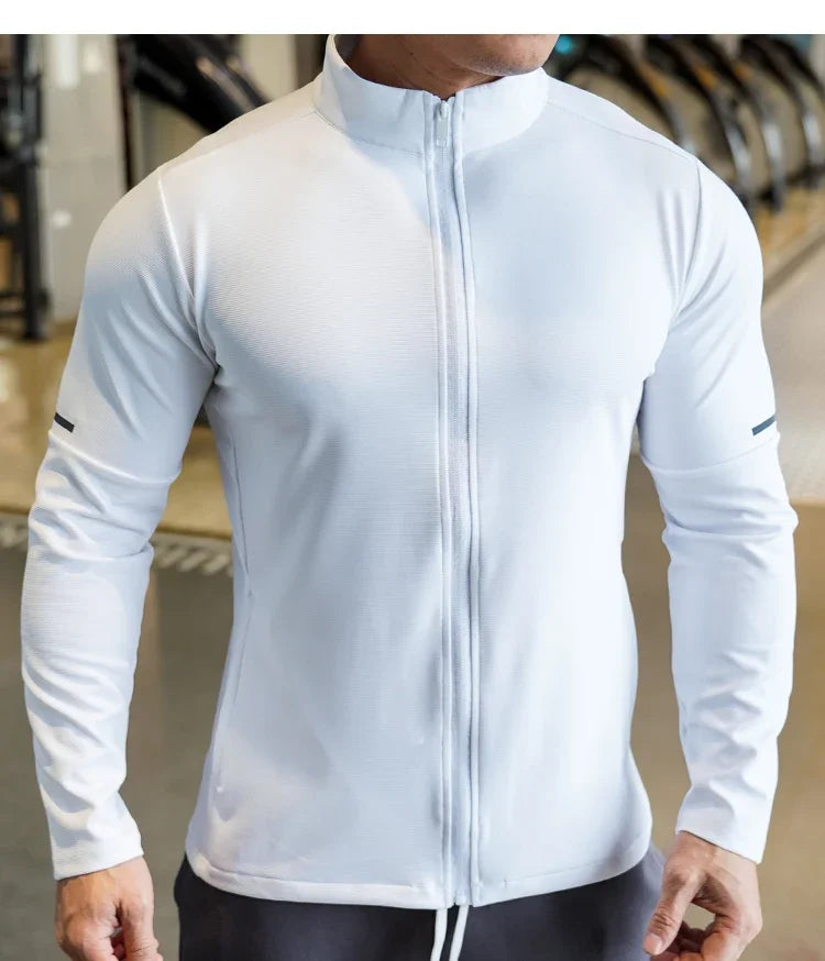 Felpa Con Zip Da Allenamento Per Uomo Manica Lunga Colletto Rialzato Tinta Unita Giacca Sportiva