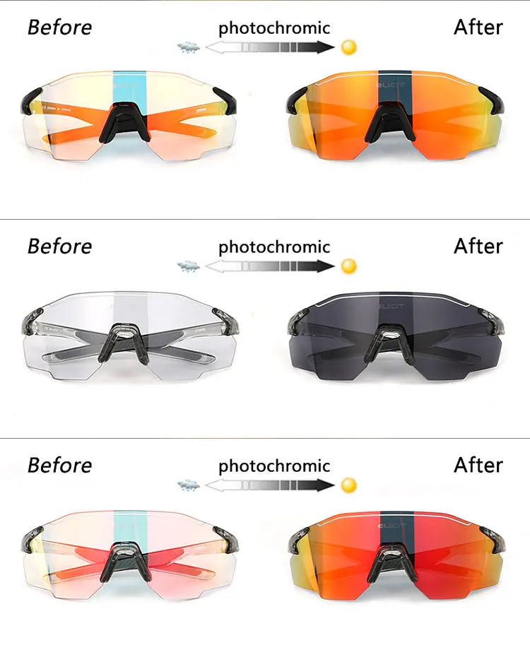 Occhiali da Ciclismo Polarizzati Fotocromatici UV400 per Uomo e Donna da Bici da Strada MTB Occhiali da Sole