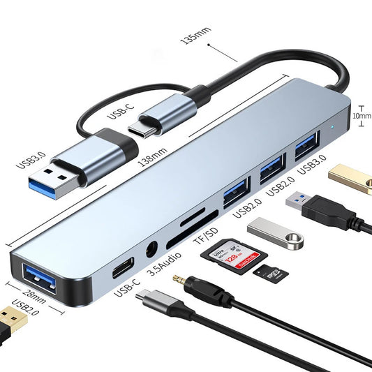 Docking Station Hub USB E Type C 8 In 2 Lettore Schede Micro SD Adattatore Audio 3,5 Mm Per Telefono Tablet