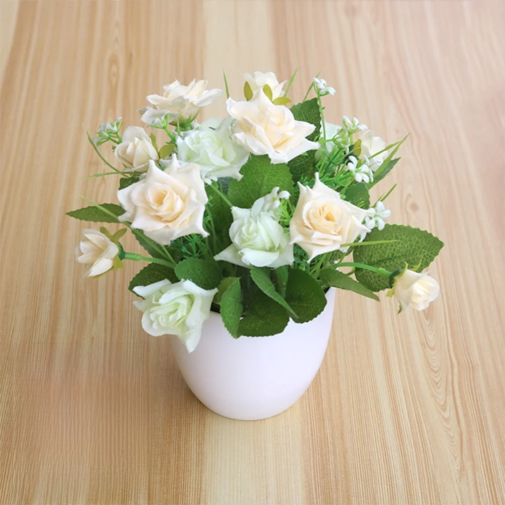 Rosa Artificiale In Vaso Plastica Multicolore Piante Finte Ornamentali Per Interni Ed Esterni Decorazione Giardino