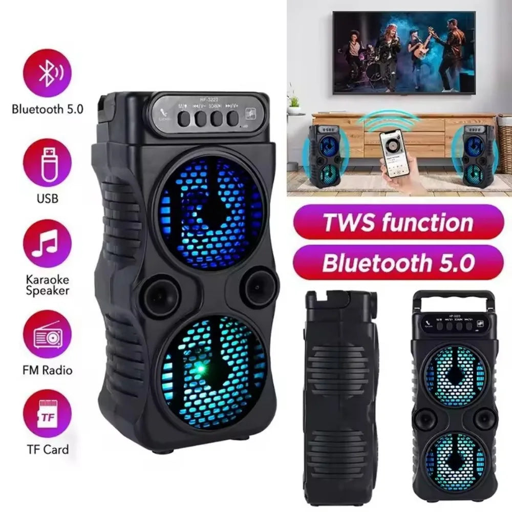 Altoparlante Wireless Esterno Portatile Doppio Subwoofer Tre Pollici Bass Boost Radio FM Scheda TF USB Karaoke Domestico