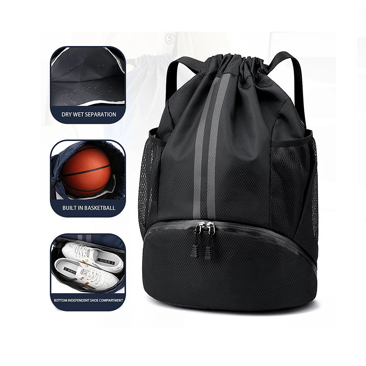 Borsa Da Sportiva Per Basket E Nuoto Con Compartimento Asciutto E Bagnato Da 20 A 35 Litri Per Allenamento