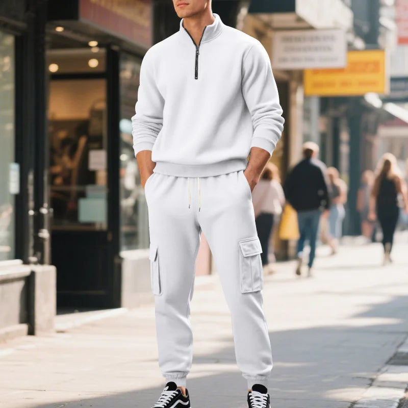 Pantaloni Sportivi Tascabili In Tinta Unita Da Uomo Con Cerniera Calda In Velluto Casual Da Uomo Americano
