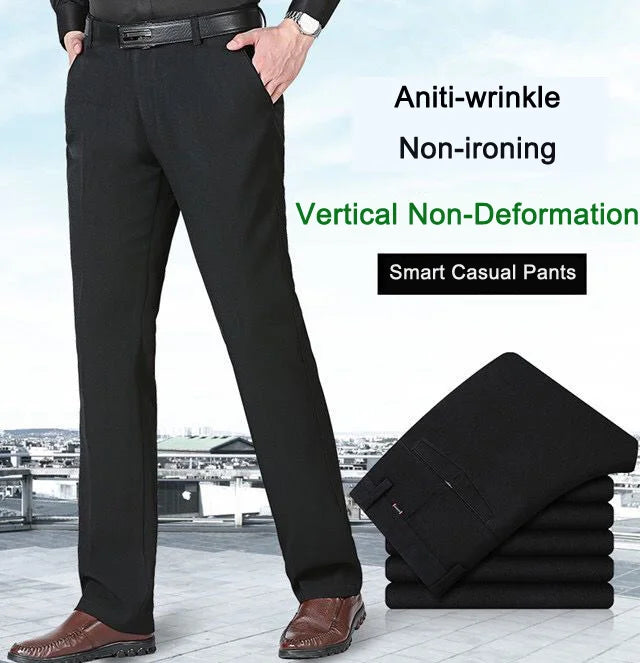 Pantaloni Da Uomo Vita Alta Dritti Per Business Casual Estivi Autunnali Spessi Taglie Forti 28 40