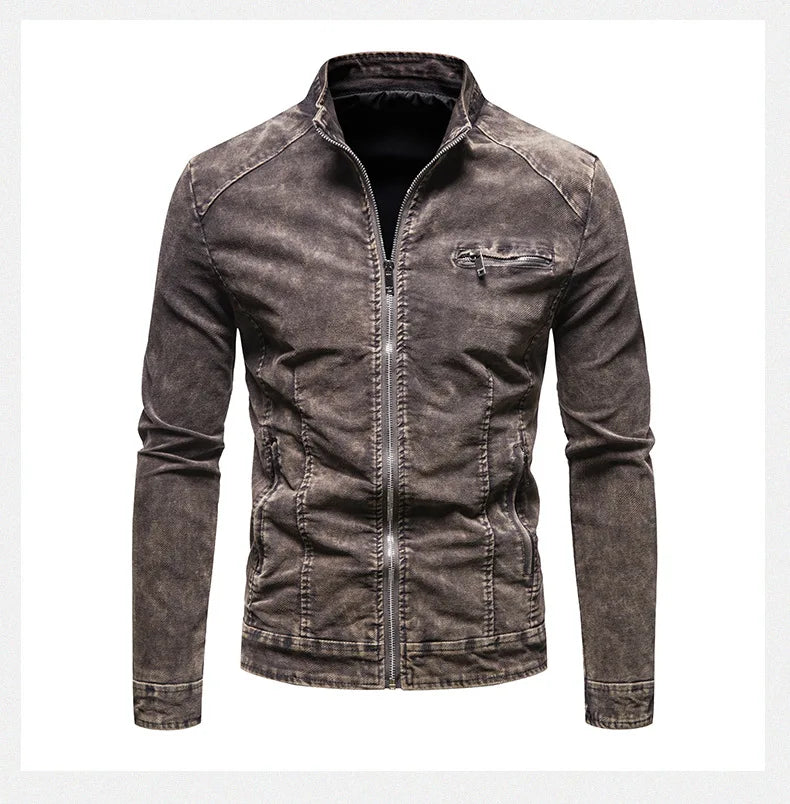 Giacche Di Jeans Da Uomo Slim Fit Primavera Autunno Retrò Capispalla Moda Denim Colletto Coreano Con Cerniera Di Marca