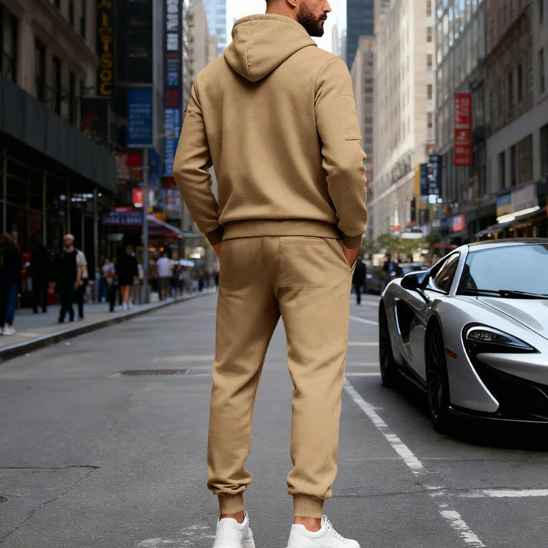 Set Maglione Con Cappuccio Moda Sportiva All'Aria Aperta In Velluto Sciolto Da Uomo Autunno Inverno