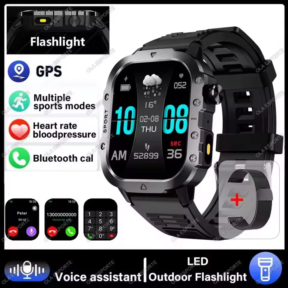 Smartwatch Militare Robusto 2026 Con GPS Chiamate Bluetooth Monitoraggio Salute Fitness Impermeabile 5ATM Per Uomo HW12
