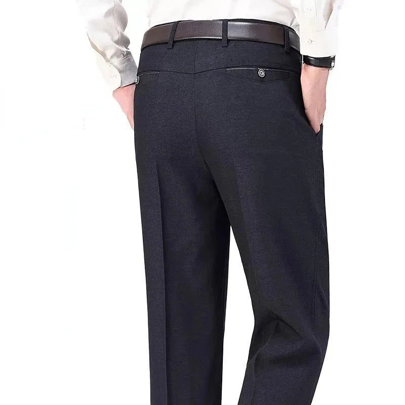 Pantaloni Da Uomo Vita Alta Dritti Per Business Casual Estivi Autunnali Spessi Taglie Forti 28 40