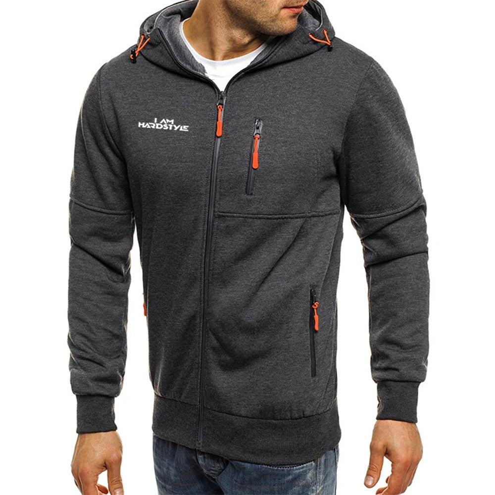 Cardigan Uomo con Cappuccio Zip in Cotone I Am Hardstyle Logo Stampa Casual Sportivo Autunno Primavera
