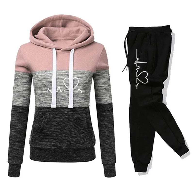 Tuta Da Donna Color Block Con Cappuccio Felpa Pantaloni Sportivi Versatili Casual Jogging Abiti Dalla Taglia S Fino A 3XL