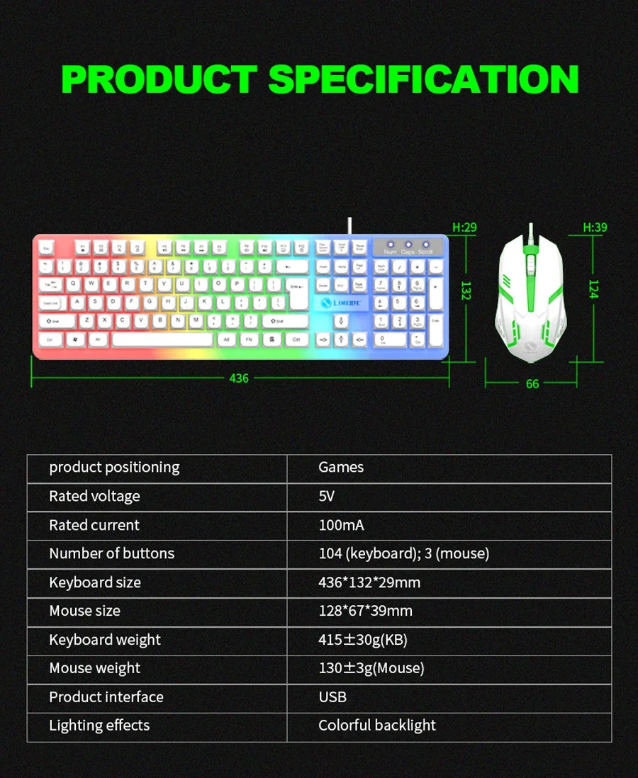 NG GTX350 Tastiera Da Gioco E Mouse Combo USB Cablata Con Retroilluminazione LED Per PC Desktop Nero