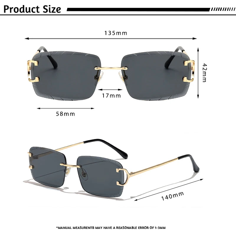 Occhiali Da Sole Quadrati Senza Montatura Uomo Cupronichel Punk Gradiente UV400 Vintage