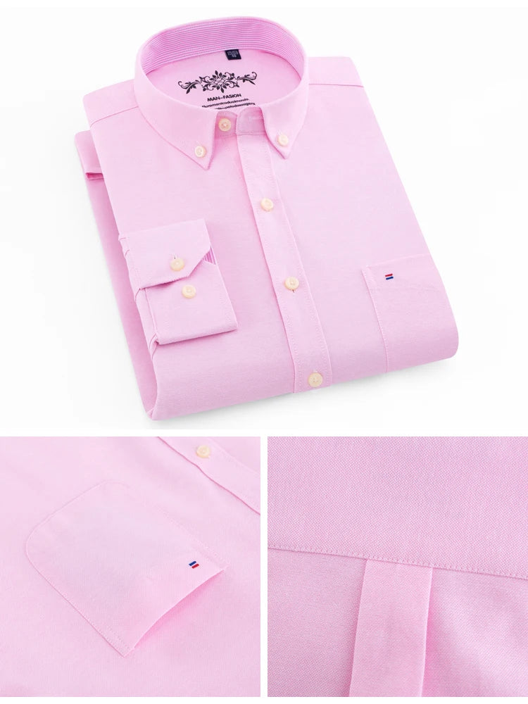 Camicia Uomo Solida Elegante Misto Cotone Traspirante Maniche Lunghe Formale Con Bottoni Vestibilità Regolare Risvolto