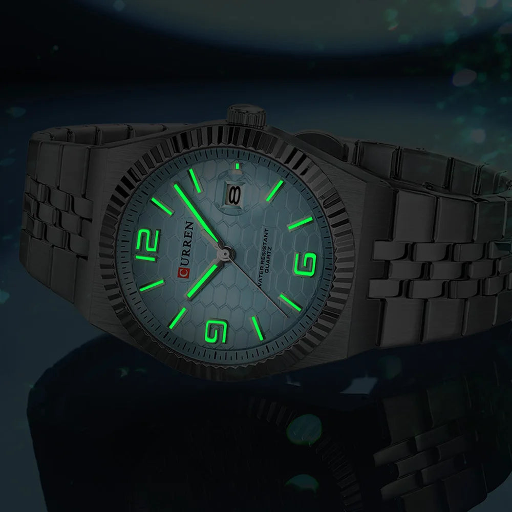 Curren Orologio Quarzo Nero Classico Con Lancette Luminose Data Automatica Cinturino In Acciaio Inox Uomo