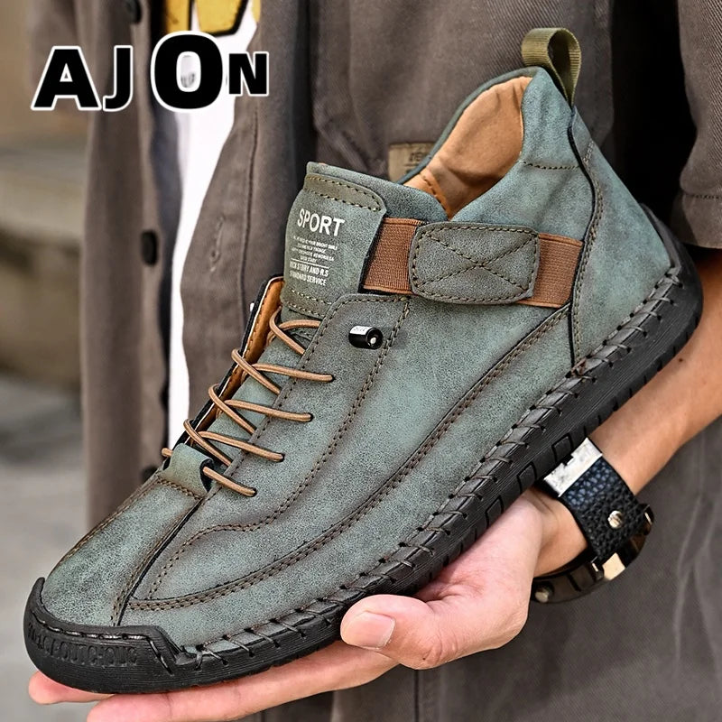 Stivali Da Uomo Primavera Autunno In Pelle Cuciti A Mano Lusso Retro In Stile Britannico Taglie Forti