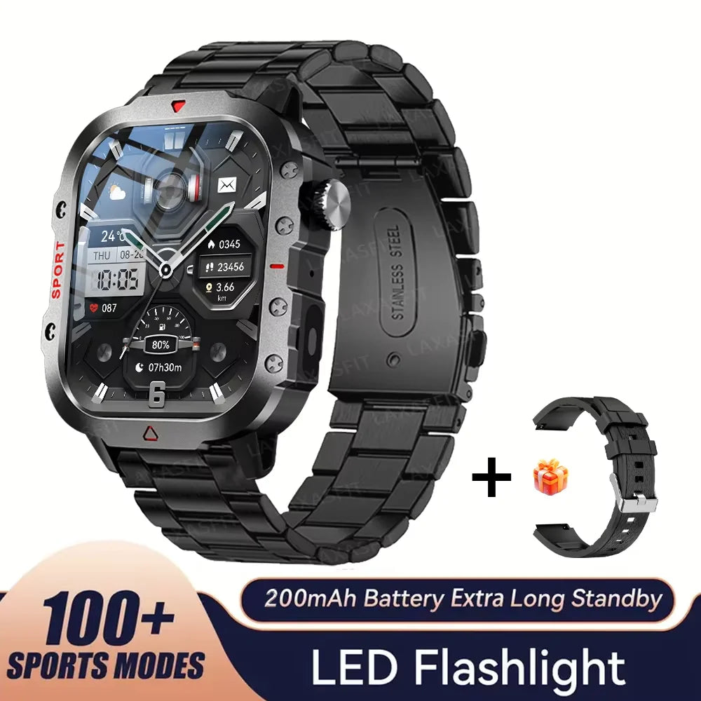 LAXASFIT Orologio Militare Da Uomo Smartwatch Con Schermo Touch HD Da 2.01 Pollici Chiamata Vocale Bluetooth