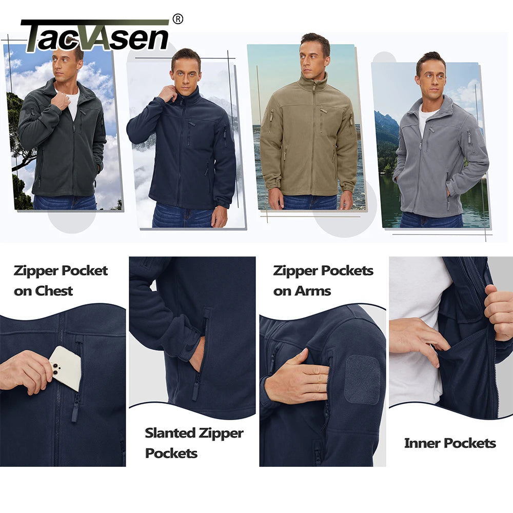 Tacvasen Giacca In Pile Full Zip Verde Da Uomo Con Tasche Con Cerniera Termica Per Lavoro E Escursionismo Outwear