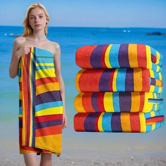 Asciugamano Da Spiaggia Multicolore A Righe Grande Per Famiglie Assorbimento Rapido Morbido