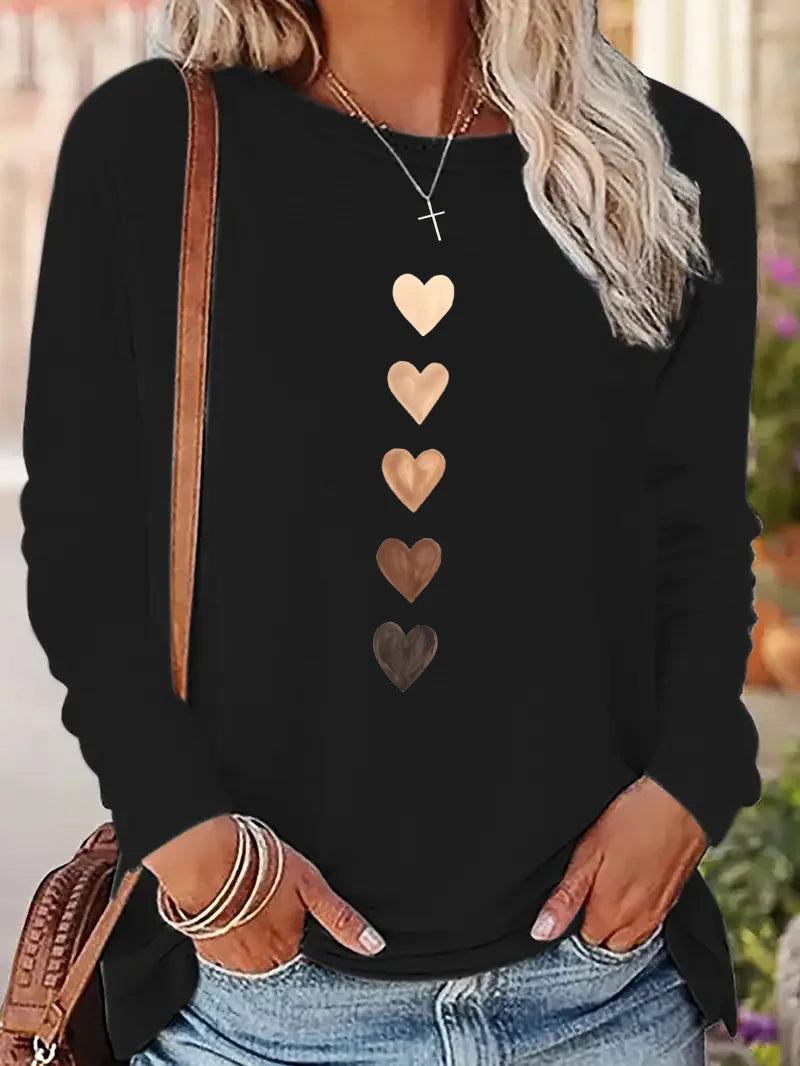 Y2K Camicia A Maniche Lunghe Stampata Con Cuore Per Donna T Shirt Vintage Girocollo Casual
