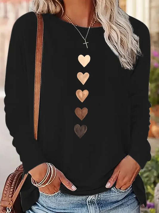 Y2k Camicia a maniche lunghe stampata con cuore d'amore T-shirt vintage T-shirt con stampa da donna Girocollo Top Tee Tshirt Casual