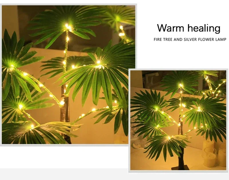 Lampada Da Tavolo LED Palma USB Pianta Artificiale 55 Cm Decorativa Luci Da Scrivania Per Casa E Letto