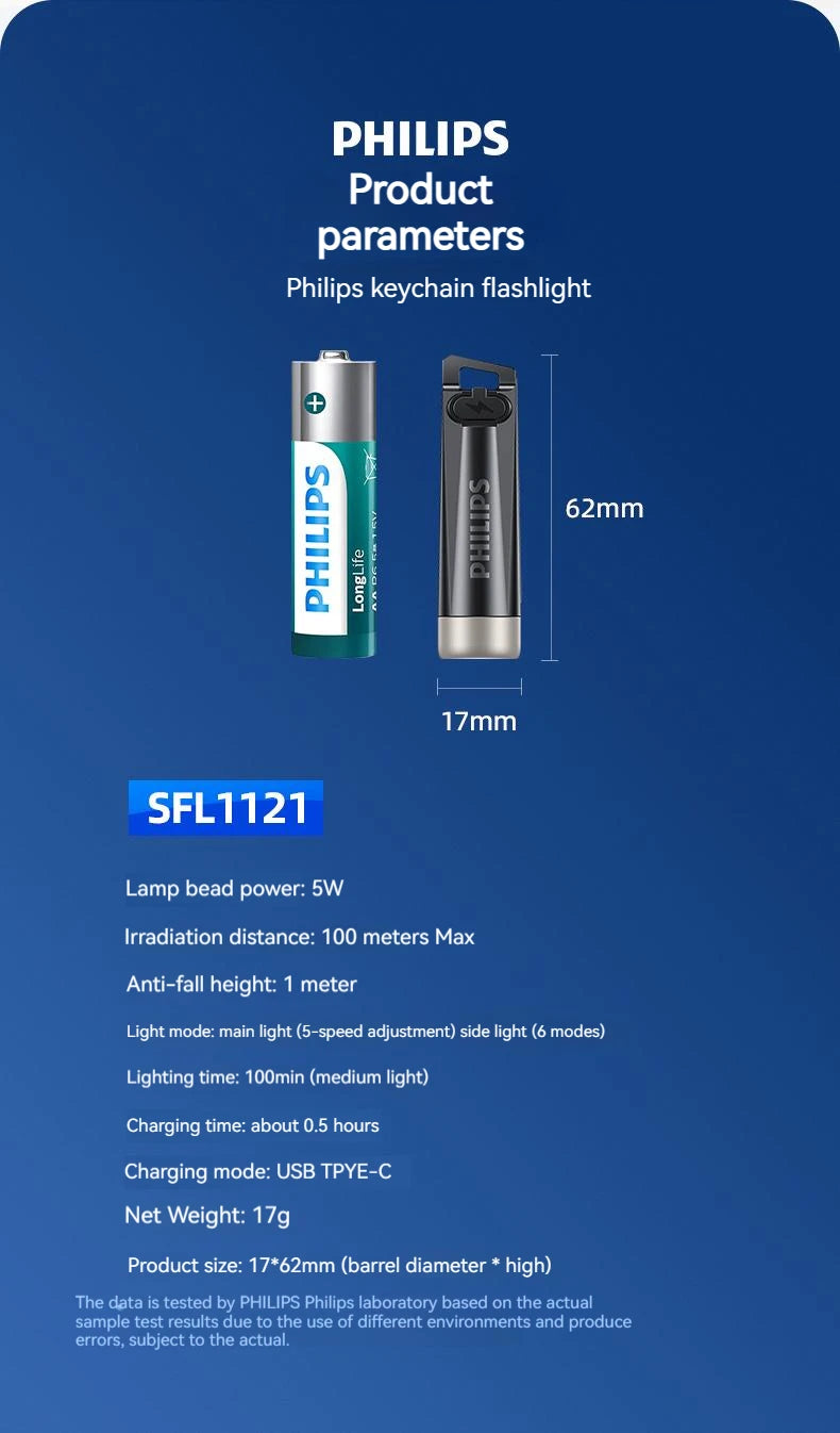 Philips Mini Torcia SFL1121 Alta Intensità Ultraluminosa Ricaricabile Portatile Autodifesa Emergenza Esterna 200 Metri