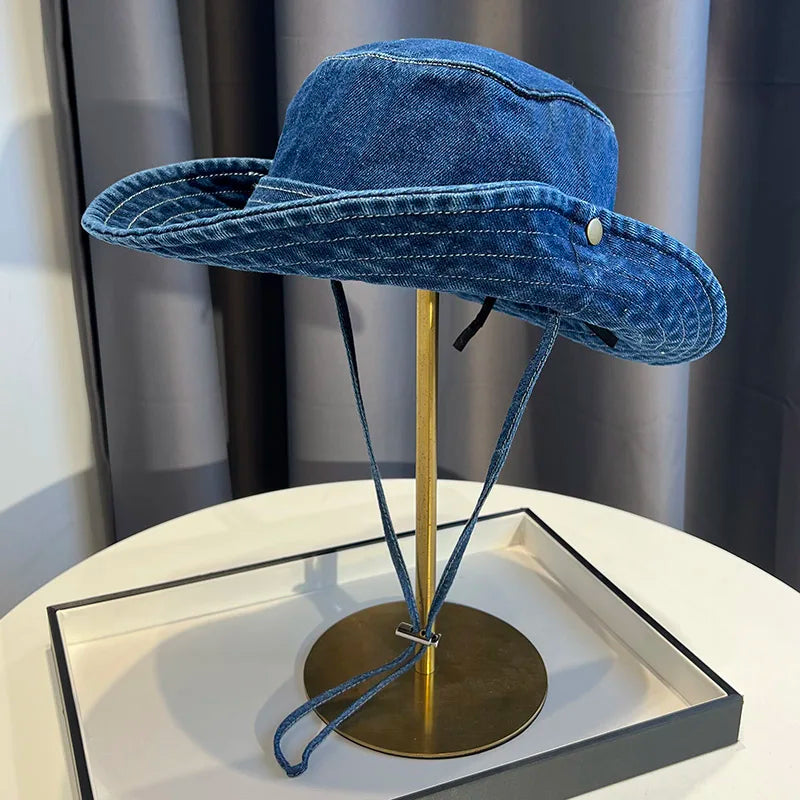 Cappello Pescatore Denim Lavato Vintage Unisex Estivo Protezione UV Per Donna E Uomo Campeggio Western Cowboy