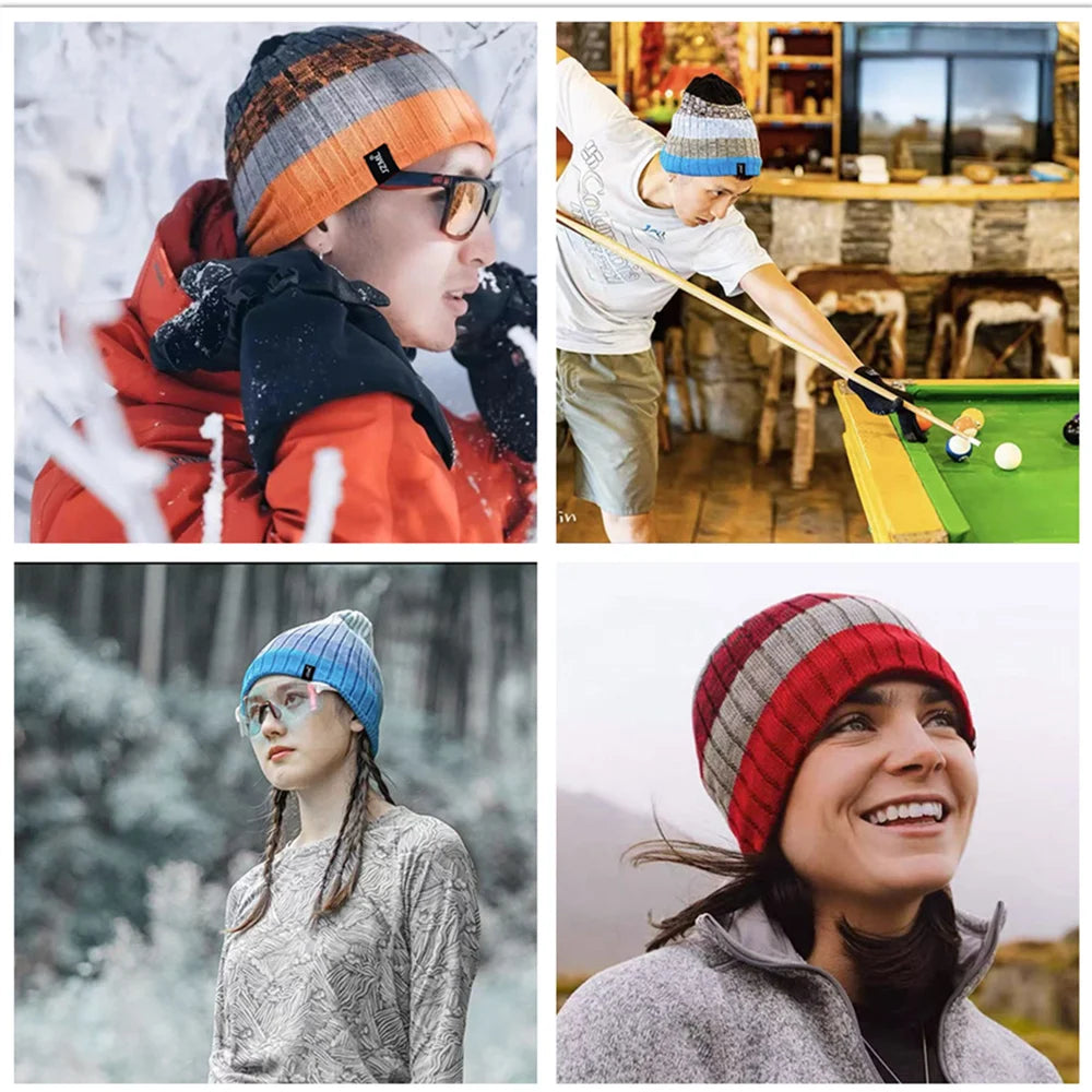 Cappello Cuffia Unisex Con Etichetta JZML Berretto Casual A Strisce Colorate Lavorato A Maglia Invernale