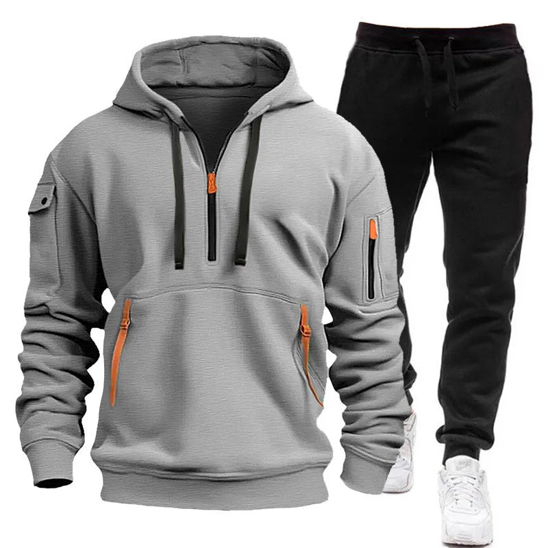 Set Felpe Con Cappuccio E Pantaloni Sportivi Da Uomo Per Esterno Autunno Inverno Fitness
