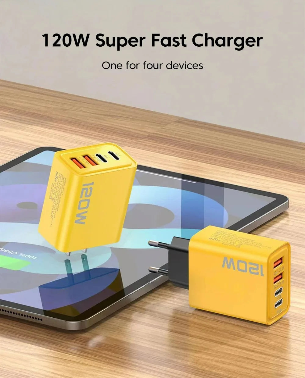 Caricatore USB C PD GaN a Quattro Porte da Parete 120W Ricarica Rapida per IPhone 16 15 14 Samsung Huawei