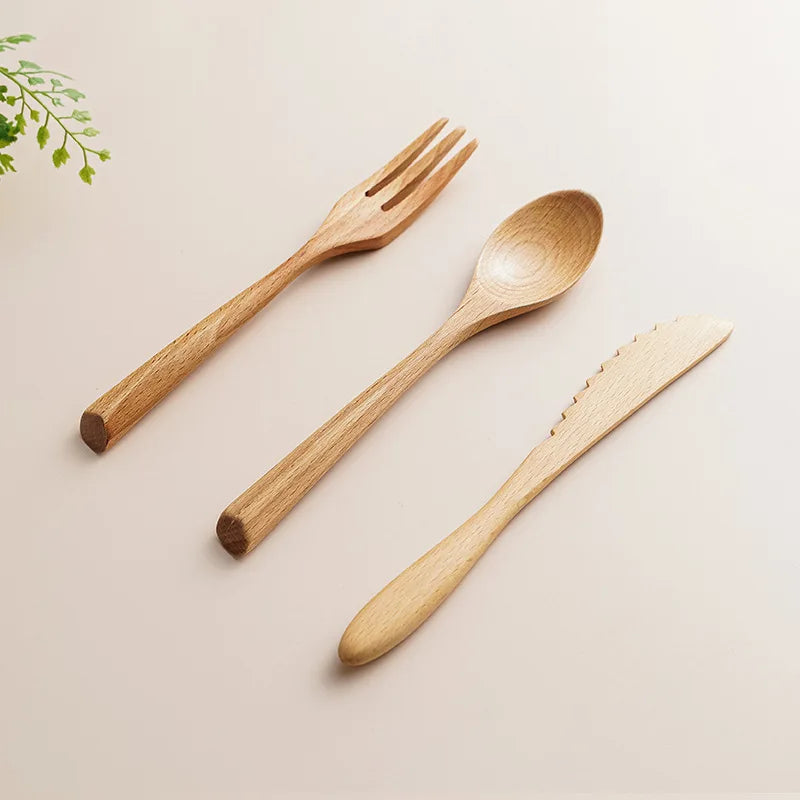 Set Utensili In Legno Da Cucina E Pranzo Con Cucchiaio Forchetta Coltello Da Bistecca Portatile All Aperto Multiuso