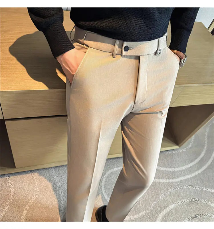 Pantaloni Da Uomo 2026 Primavera Slim Fit Eleganti Elasticizzati Tinta Unita Business Casual Pantaloni Da Ufficio