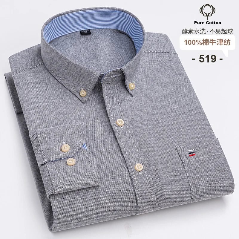 Camicia Da Uomo In Cotone Oxford A Quadri Maniche Lunghe Vestibilità Regolare Con Tasca Frontale
