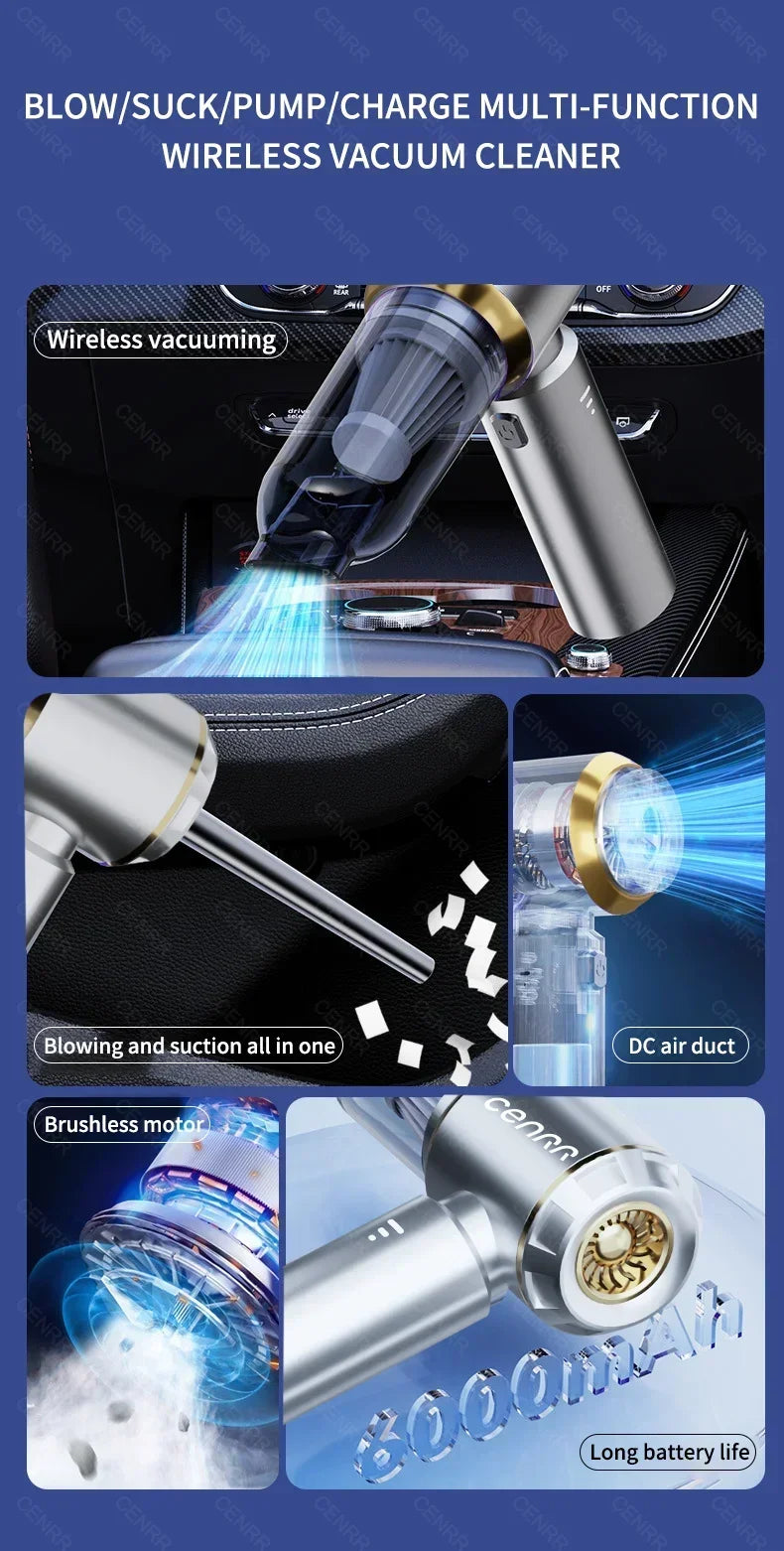 Aspirapolvere Per Auto CENRR 360000 PA Senza Fili Forte Aspirazione Umido E Secco Portatile Per Pulizia Macchina