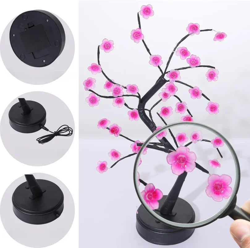 Albero Da Tavolo Con Luce Notturna LED Bonsai Artificiale Con Fiori Di Ciliegio Per Scrivania E Ufficio
